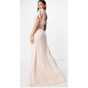 ASOS Design Drape Sleeve Cowl Button Back Gown Dress Sz 8 Blush Pink Goddess